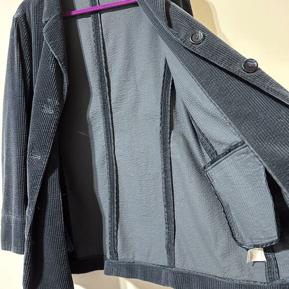 J Jill Jacket Blazer Wide Wale Corduroy Velvet Cuffs Blue Lagoon Size L Petite - Picture 9 of 11